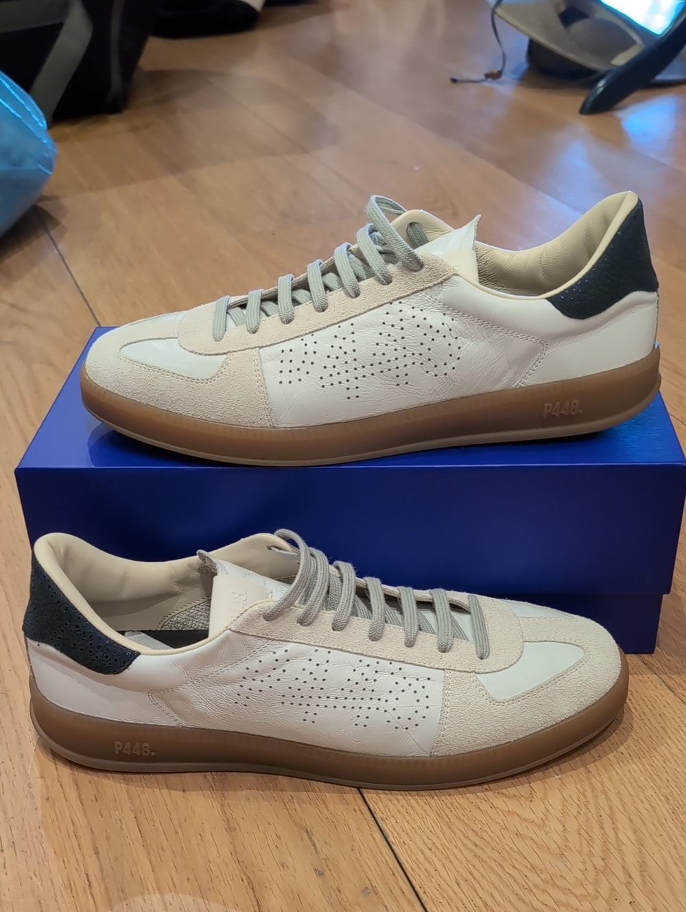P448 Men's White, Beige & Gum Low-Top Sneakers